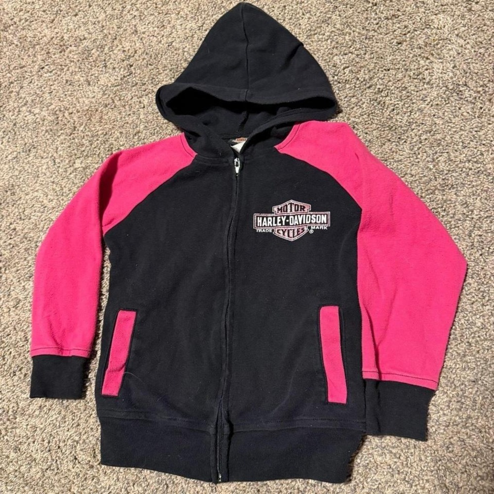 Harley-Davidson Girls Hoodie 4T Black Pink Full Zip Genuine Motor Cycles